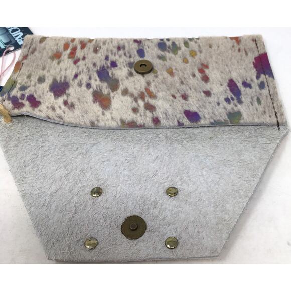 Gradient Rainbow White Leather Upcycled Patch Petite Snap Logo Patches Wristlet - Picture 4 of 4